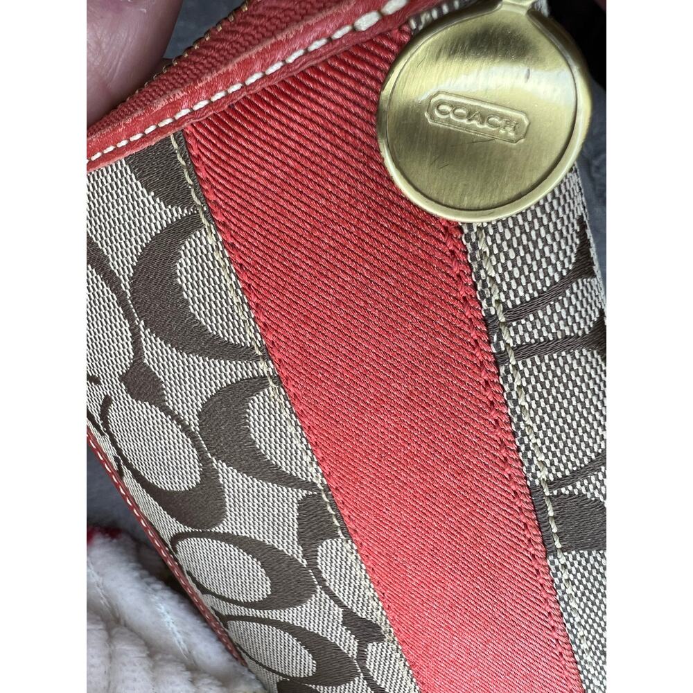 Vintage COACH Heritage Signature Stripe Wallet Red Multi-Color Legacy Lining - Picture 10 of 13